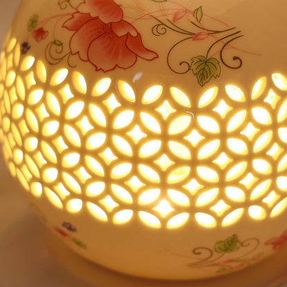 Contemporary Scandinavian Flower Umbrella Glass Ceramic 1-Light Table Lamp For Bedroom