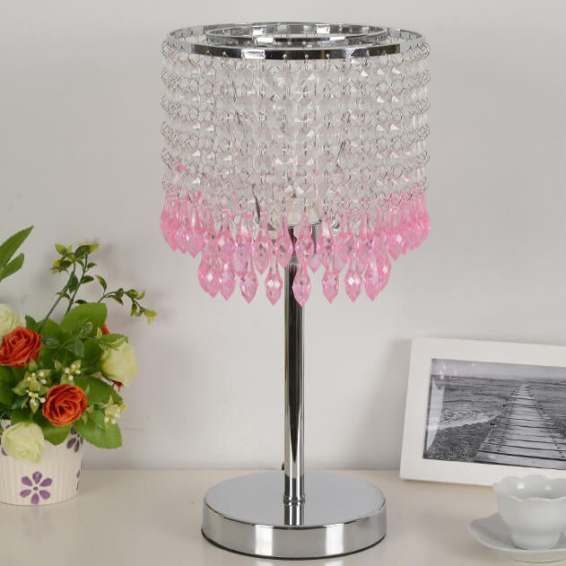 Modern Crystal Beads Colored Column 1-Light Table Lamp