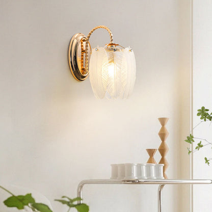 French Creative Cream Feather Cylinder Glass Iron 1-Light Wall Sconce Lamp