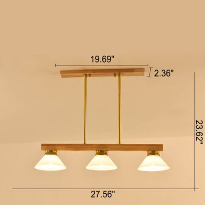 Nordic Solid Wood Cone Glass Shade 3/4 Light Island Light Chandelier