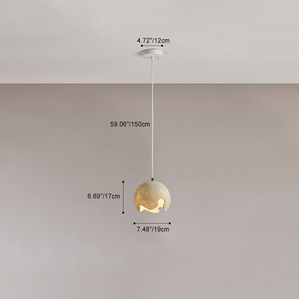 Traditional Japanese Iron Resin Cracked Eggshell Design 1-Light Pendant Light For Dining Room