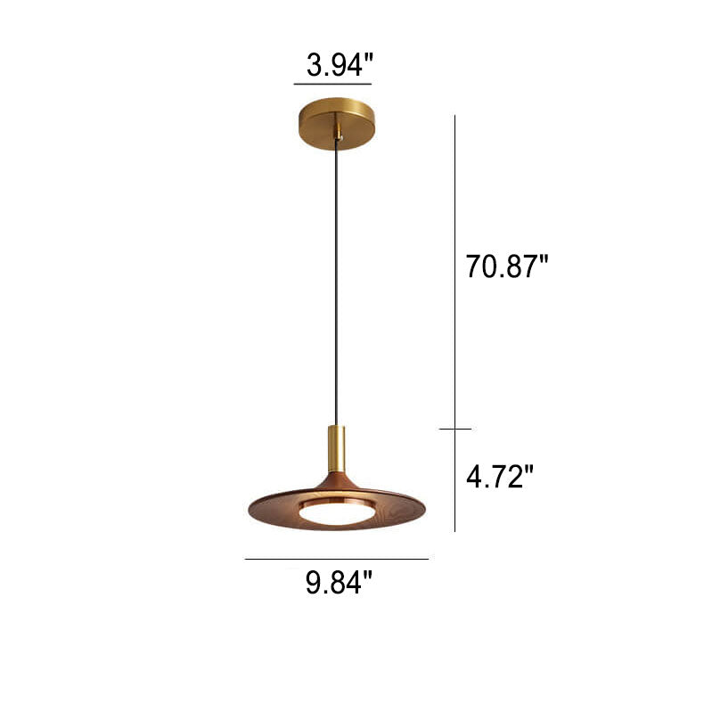 Japanese Walnut Flying Saucer Design Acrylic LED Pendant Light