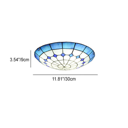 Traditional Tiffany Mediterranean Stained Glass Dome 2-Light Flush Mount Ceiling Light For Hallway