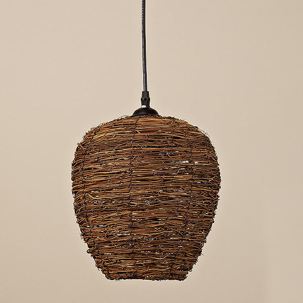 Retro Rattan Weaving Dome 1-Light Pendant Light