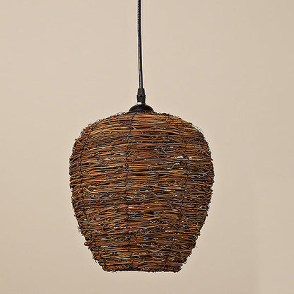 Retro Rattan Weaving Dome 1-Light Pendant Light
