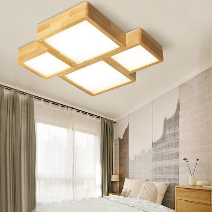 Nordic Solid Wood Square LED Flush Mount Ceiling Light