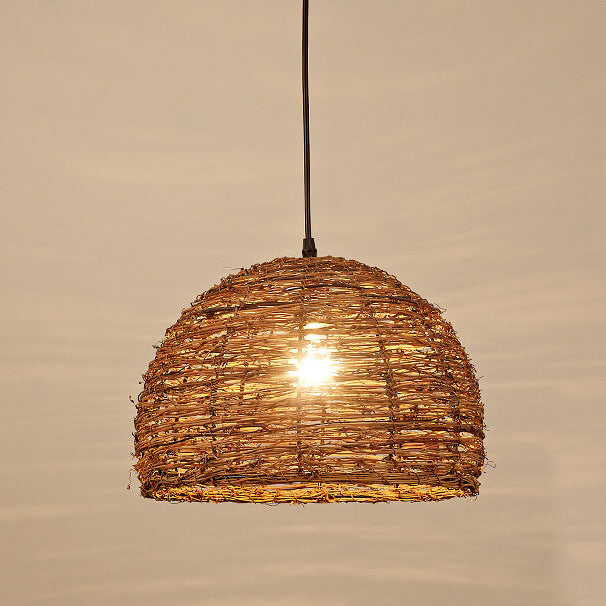 Retro Rattan Weaving Dome 1-Light Pendant Light