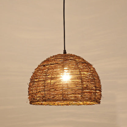 Retro Rattan Weaving Dome 1-Light Pendant Light