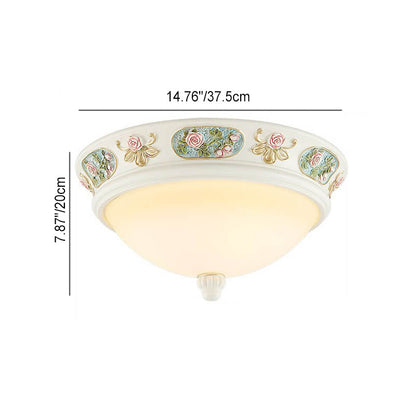 Traditional French Resin Round Lace 3/4-Light Flush Mount Ceiling Light For Bedroom