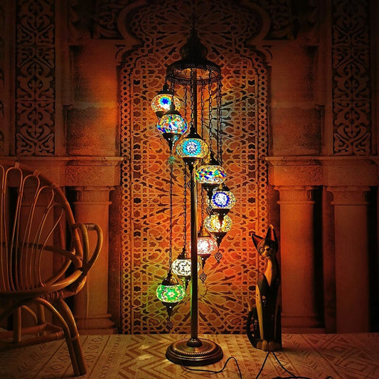Retro Turkish Moroccan Globe 9-Light Standing Floor Lamp