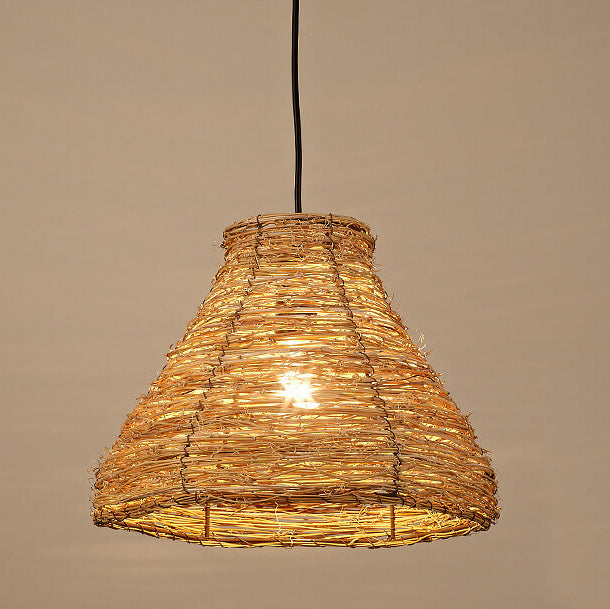 Retro Rattan Weaving Dome 1-Light Pendant Light