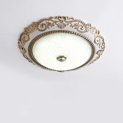 European Retro Round Carved Lace Resin Glass LED Flush Mount  Ceiling Light