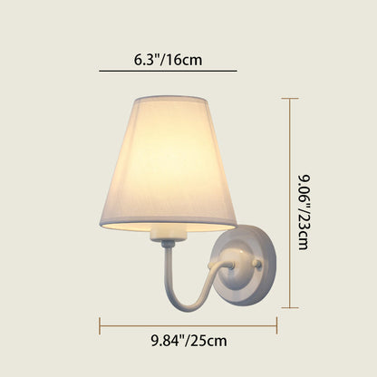 Traditional Vintage Dome Conical Iron Fabric 1-Light Wall Sconce Lamp For Bedroom