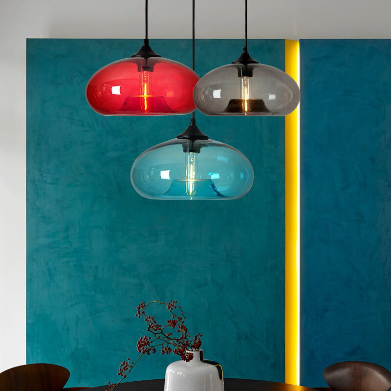 Creative Colored Glass Oval 1-Light Pendant Light