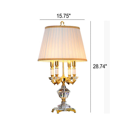 European Luxury Fabric Candle Holder with Crystal Base 4-Light Table Lamp