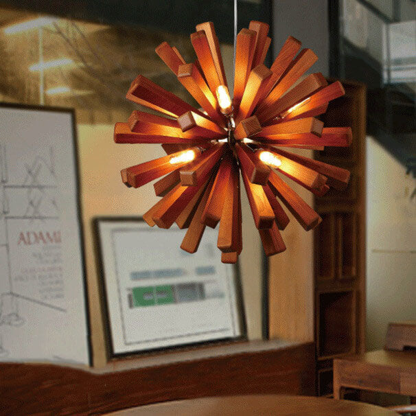 ثريا خشبية بتصميم كرة الهندباء الإبداعية مزودة بـ 10 مصابيح LED 