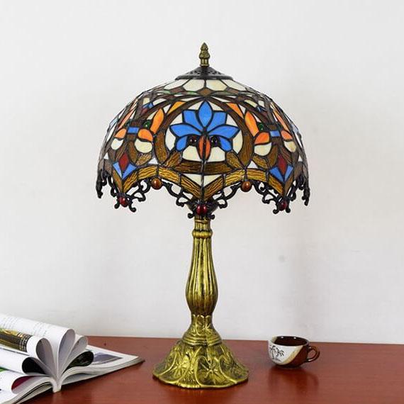 Tiffany Stained Glass European Flower 1-Light Table Lamp