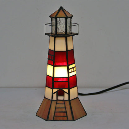 Tiffany Creative Tower Light Stained Glass 1-Light Table Lamp