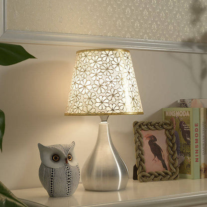 Simple Fabric Lampshade Silver Base 1-Light Table Lamp