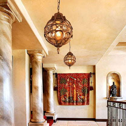 Retro Industrial Globe Shape 1-Light Outdoor Waterproof Pendant Light