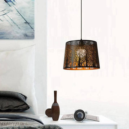 Creative Hollow Carved Cylindrical Metal 1-Light Pendant Light