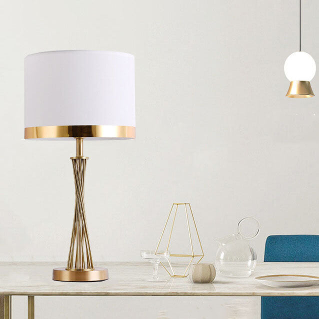 Nordic Fabric Gold Linear Base 1-Light  Table Lamp