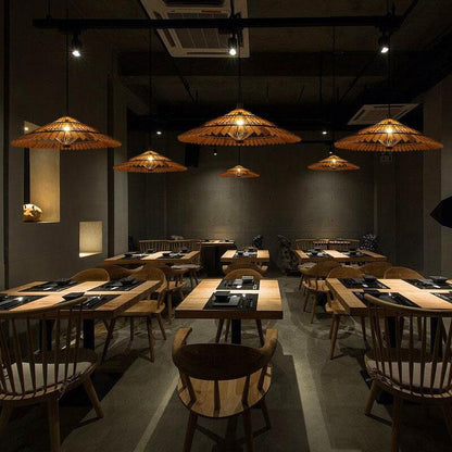 Antique Solid Wood Parchment Umbrella Shaped 1-Light Pendant Light