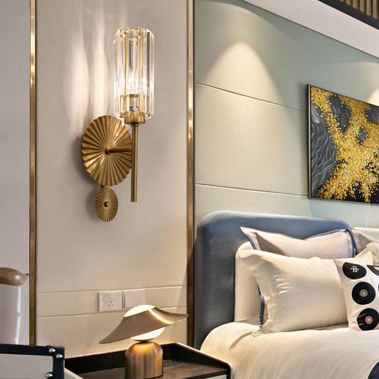 Modern Luxury Crystal Column Round Base 1-Light Wall Sconce Lamp