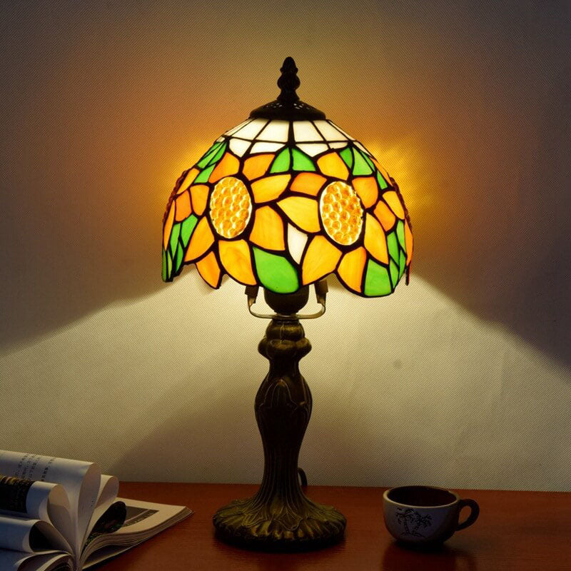 Tiffany Rustic Sunflower Stained Glass 1-Light Table Lamp