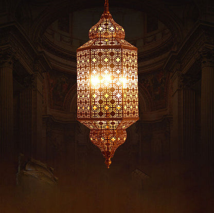 Vintage Exotic Cylindrical Hollow 3-Light Chandelier