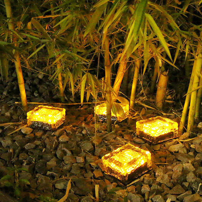 Solar LED Ice Brick Waterproof Glass Ground Light Garden Light