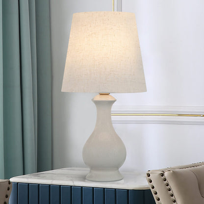 Modern Minimalist Fabric Shade White Ceramic 1-Light Table Lamp