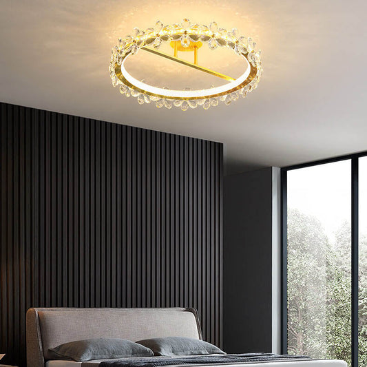 Modern Luxury Crystal Petal Ring LED Semi-Flush Mount Ceiling Light