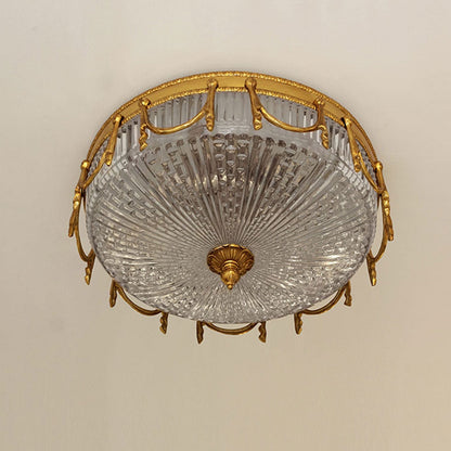 European Light Luxury All-copper Glass Round 4-Light Flush Mount Ceiling Light