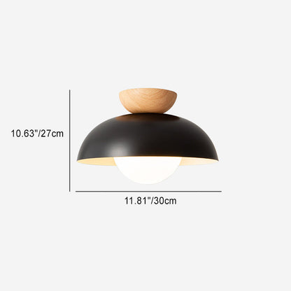 Modern Minimalist Round Iron Glass 1-Light Semi-Flush Mount Ceiling Light For Living Room