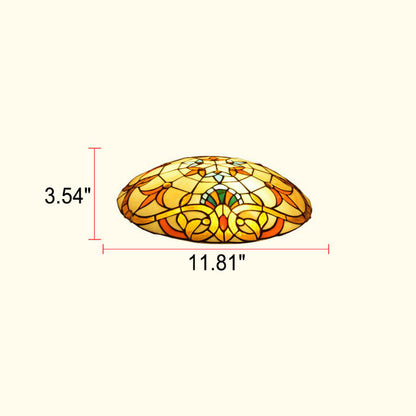 European Tiffany Baroque Round Stained Glass 2/3/4 Light Flush Mount Ceiling Light