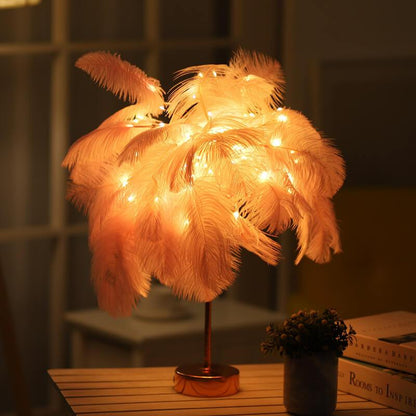 Nordic Feather Copper Wire Decoration Night Light Table Lamp