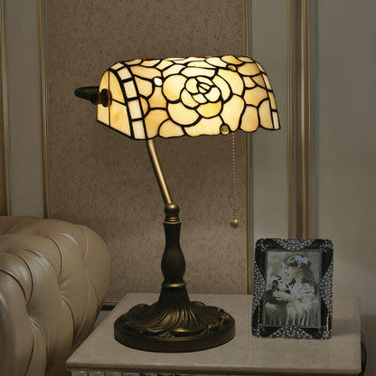 Vintage Tiffany Baroque Stained Glass 1-Light Zipper Switch Table Lamp