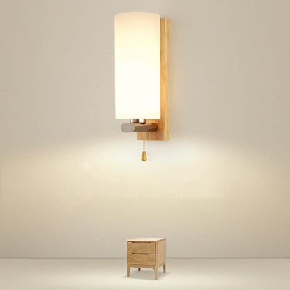 Nordic Wooden Glass Cylindrical 1-Light Wall Sconce Lamp