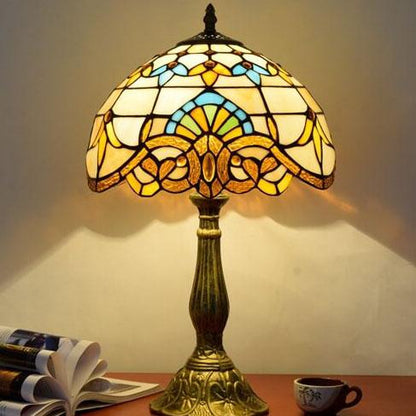 Tiffany Vintage Stained Glass Baroque 1-Light Table Lamp