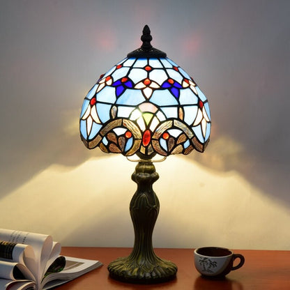 European Tiffany Blue Baroque Stained Glass 1-Light Table Lamp