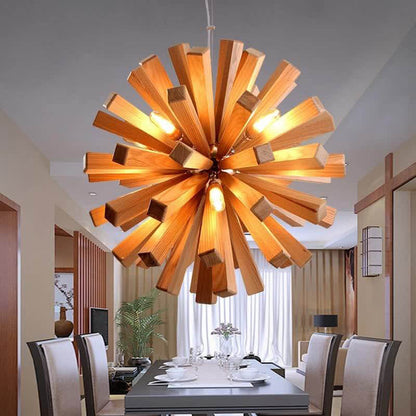 ثريا خشبية بتصميم كرة الهندباء الإبداعية مزودة بـ 10 مصابيح LED 