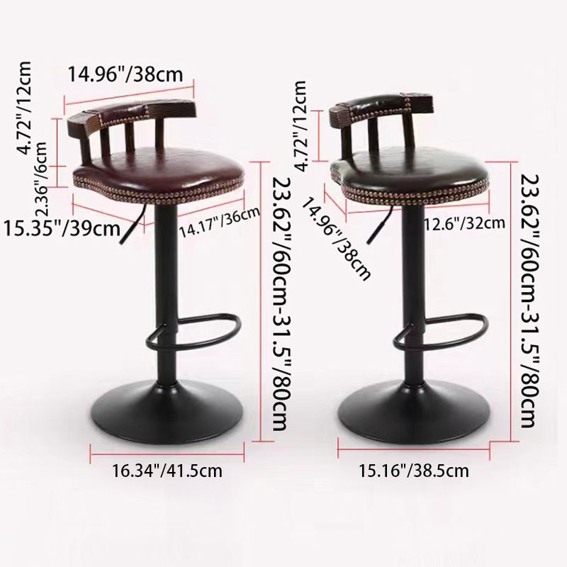 Contemporary Luxury Round Oil-Waxed Leather Iron Bar Stool Backrest Footrest For Dining Room