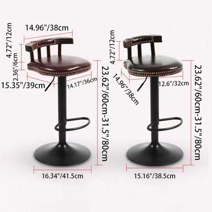Contemporary Luxury Round Oil-Waxed Leather Iron Bar Stool Backrest Footrest For Dining Room