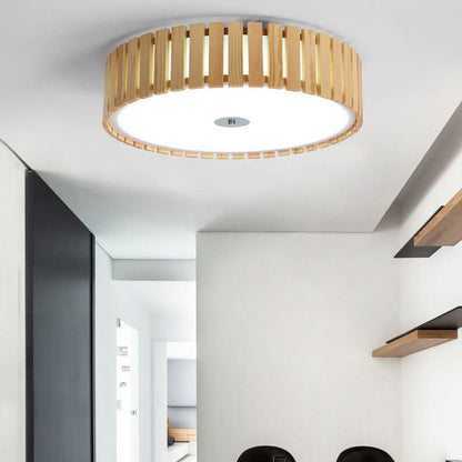 Modern Simple Wooden Cylindrical Flush Mount Ceiling Light
