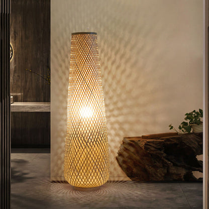 Modern Bamboo Weaving Column 1-Light LED Standing Floor Lamp