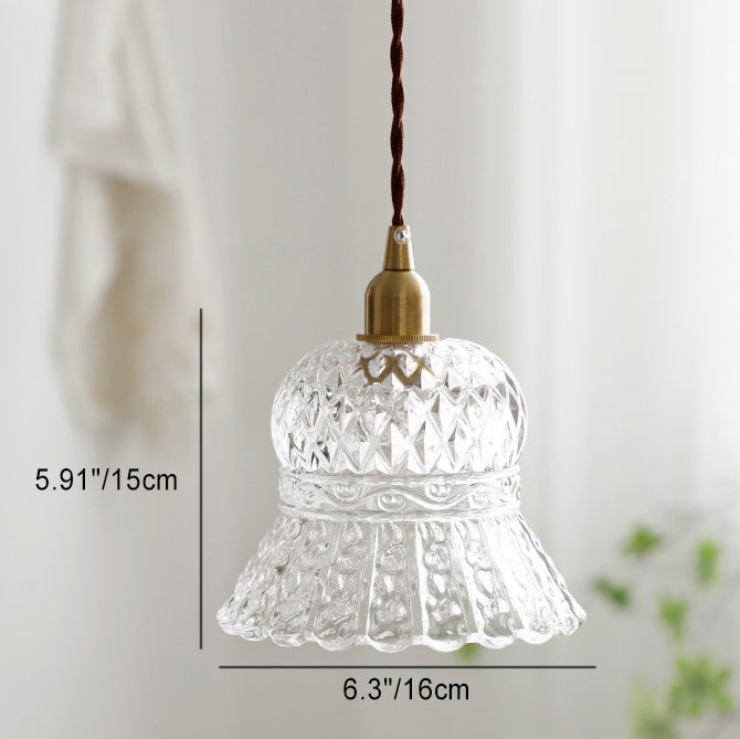 Traditional French Floral Brass Glass 1-Light Pendant Light For Living Room