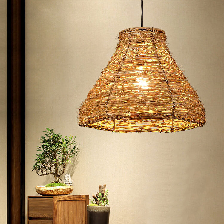 Retro Rattan Weaving Dome 1-Light Pendant Light
