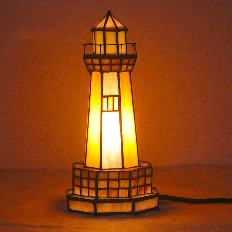 Tiffany Creative Tower Light Stained Glass 1-Light Table Lamp