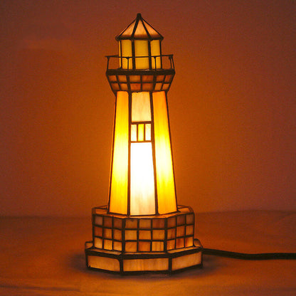 Tiffany Creative Tower Light Stained Glass 1-Light Table Lamp